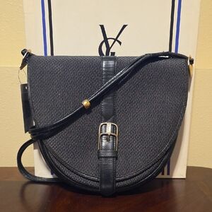 Yves Saint Laurent Vintage Black Woven Crossbody Bag With Box And COA